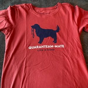 Life Is Good Red Short Sleeve Tee with Navy Dog Graphic